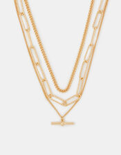 3-Pack T-Bar Pendant Chain Necklaces, Gold (GOLD), large