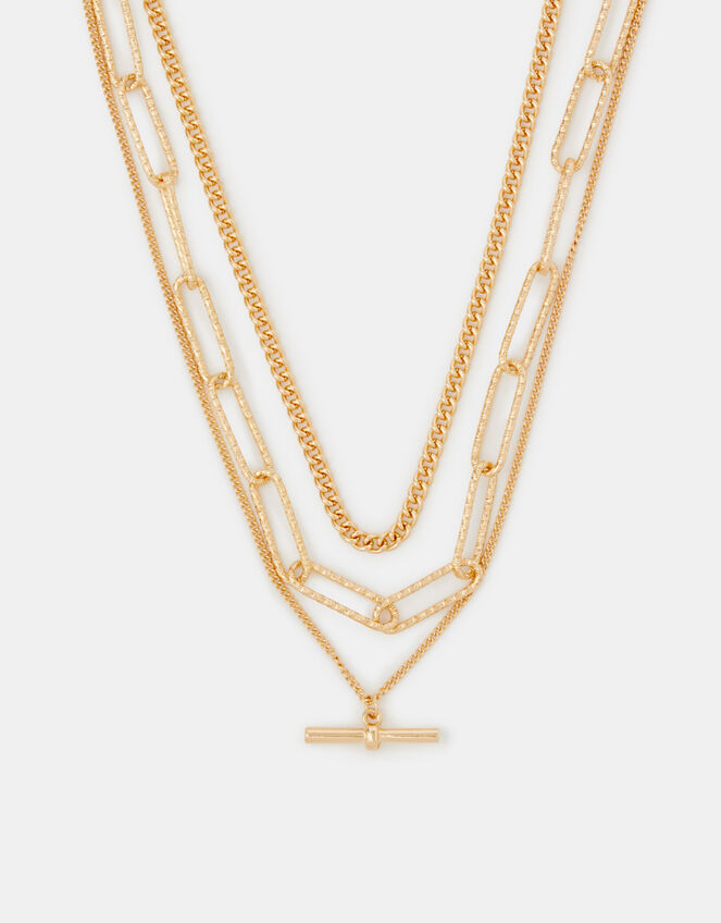 3-Pack T-Bar Pendant Chain Necklaces, Gold (GOLD), large