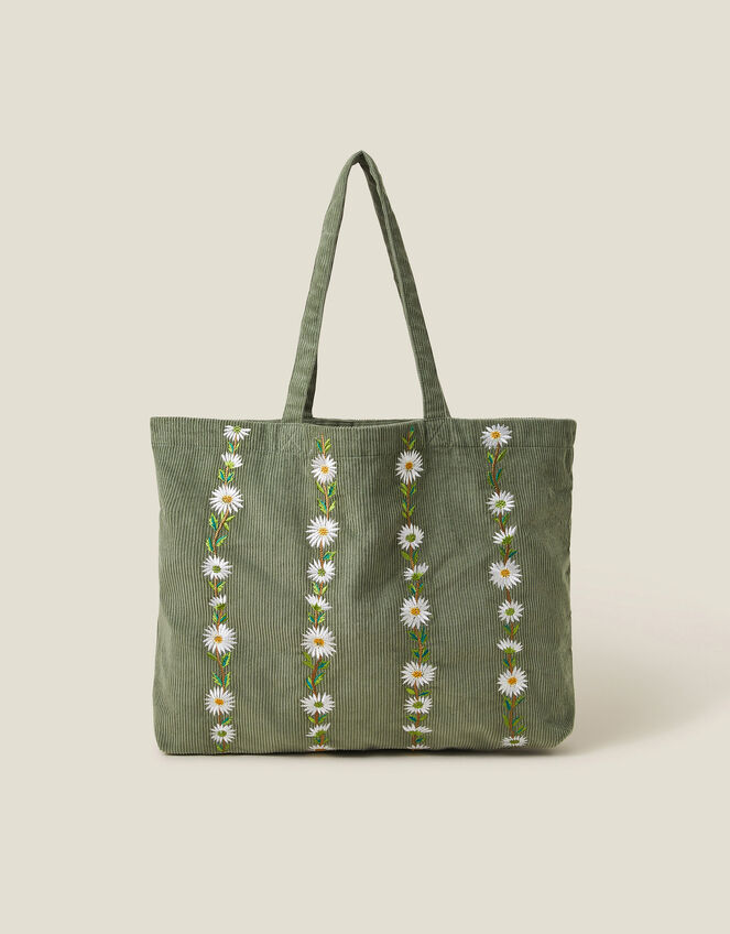 Daisy Embroidered Corduroy Shopper Bag, , large
