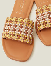 Leather Woven Sliders, Natural (NATURAL), large