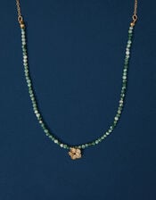 14ct Gold-Plated Flower Pendant Jade Bead Necklace, , large