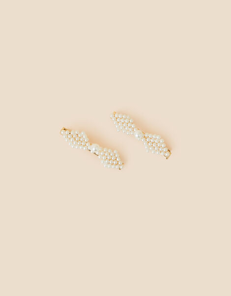 Kids Pearl Bow Salon Clips Set of Two , , large