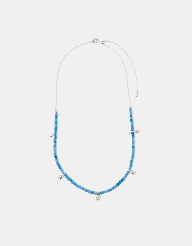 Sterling Silver-Plated Teardrop Blue Quartz Necklace, , large
