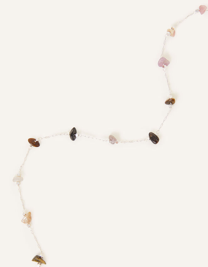 Sterling Silver-Plated Off Cut Semi-Stone Necklace, , large