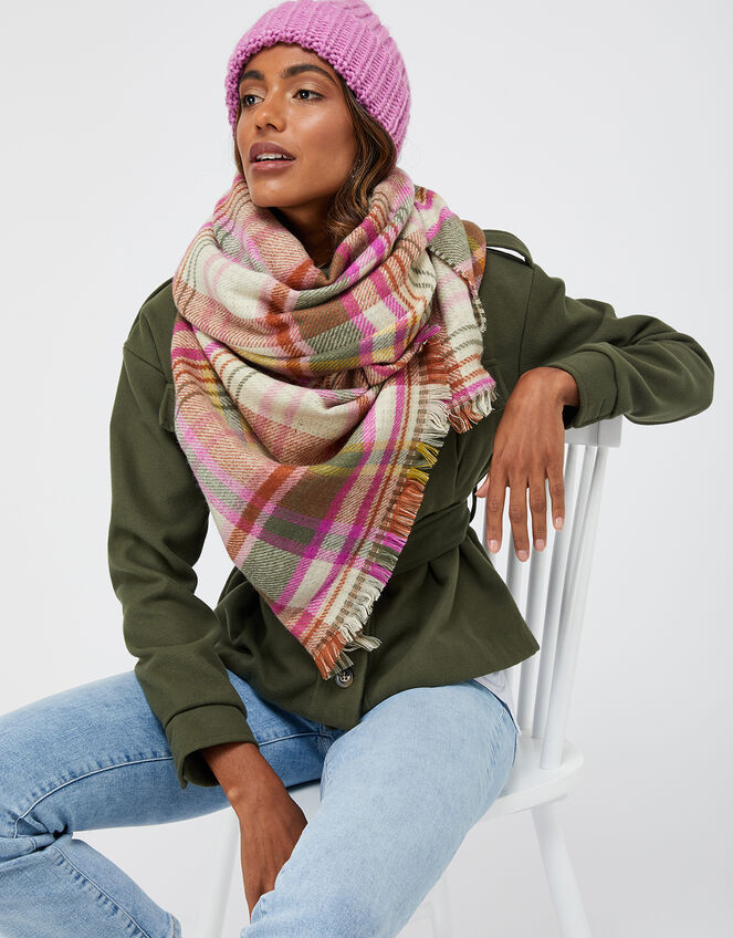 Ellie Reversible Check Blanket Scarf, , large