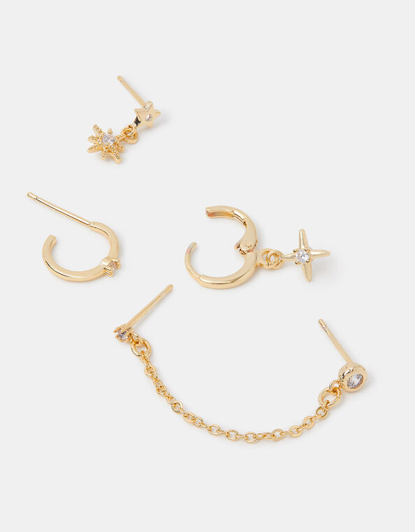 5-Pack 14ct Gold-Plated Mixed Chain Star Earrings, , large