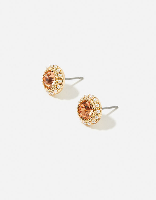 Pearl Halo Crystal Stud Earrings, , large