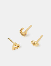 3-Pack 14ct Gold-Plated I Love U Stud Earrings, , large