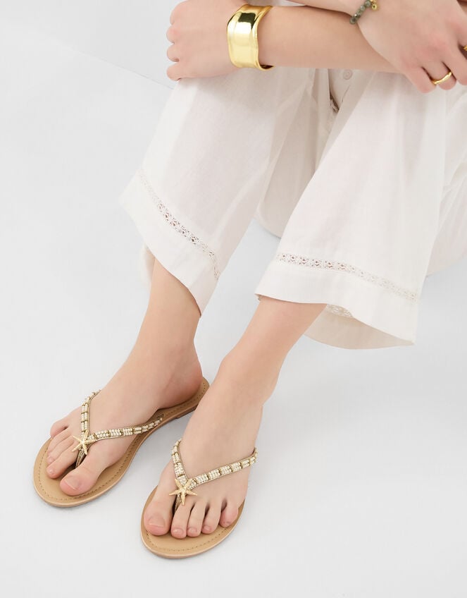 Starfish Beaded Flip Flops, White (WHITE), large