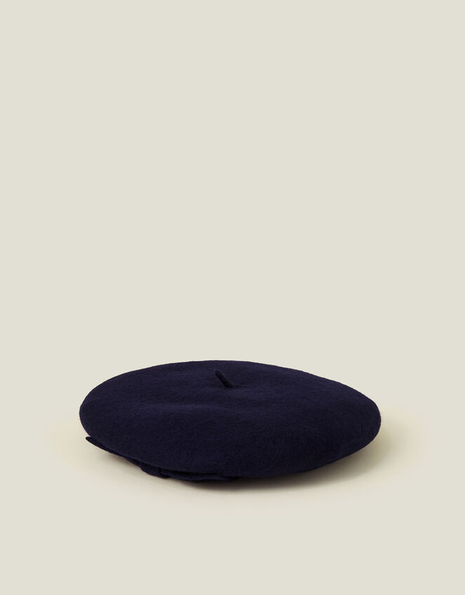Wool Bow Beret, Blue (NAVY), large
