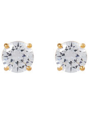 Gold-Plated Sterling Silver Stud Earrings with Cubic Zirconia, , large