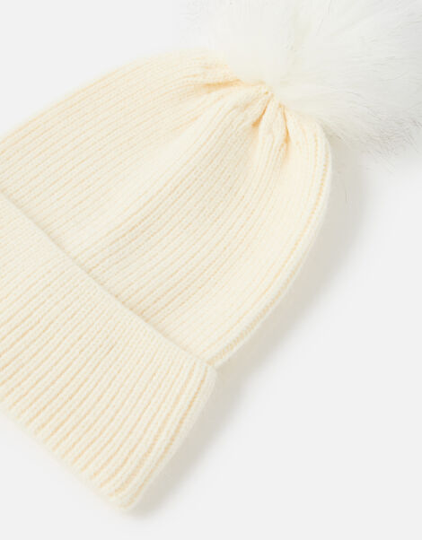 Knit Pom-Pom Beanie with Recycled Fabric Natural, Natural (NATURAL), large