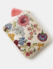 Embroidered Floral Sequin Pouch, , large