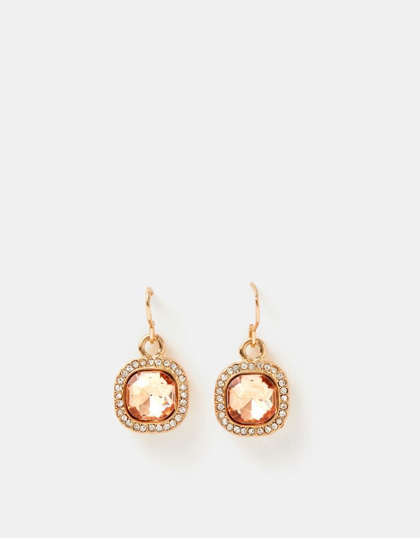 Mini Square Gemstone Drop Earrings, , large