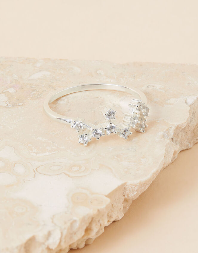 Recycled Sterling Silver Sparkly Constellation Saggitarius Ring, White (ST CRYSTAL), large