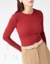 Textured Buckle Leather Belt, Mink (MINK), large