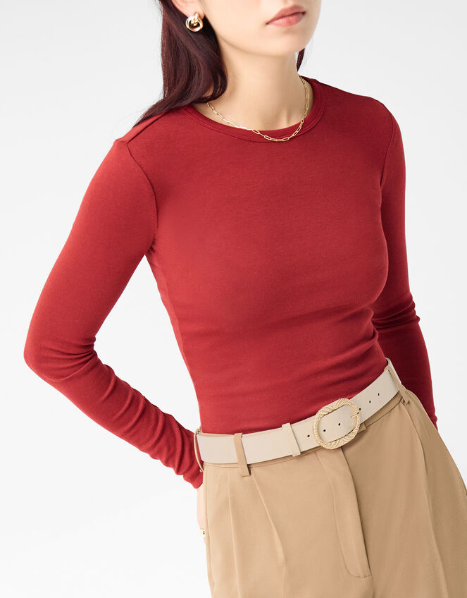 Textured Buckle Leather Belt, Mink (MINK), large