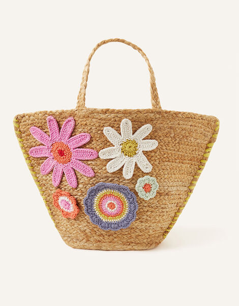 Flower Applique Basket Bag, , large