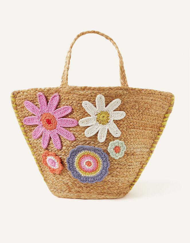 Flower Applique Basket Bag, , large
