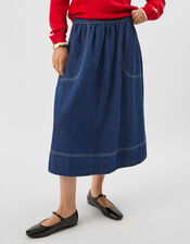 A-Line Denim Midi Skirt, DENIM, large