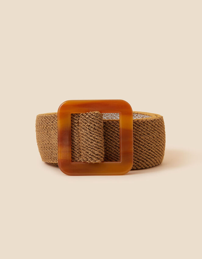 Square Resin Buckle Straw Belt, Natural (NATURAL), large