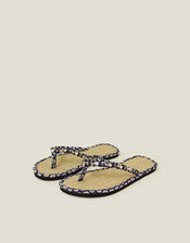 Daisy Print Seagrass Footbed Sandals, Blue (NAVY), large
