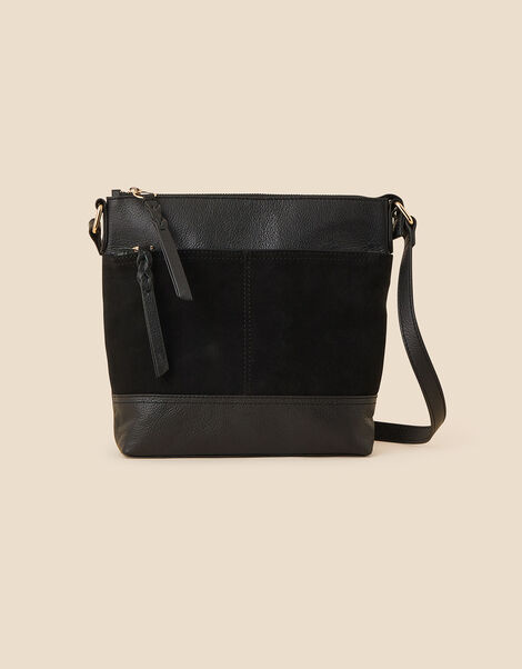 Leather Messenger Bag Black, Black (BLACK), large