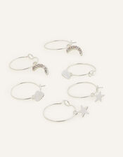 Star and Moon Hoop Earring Set of Three, , large