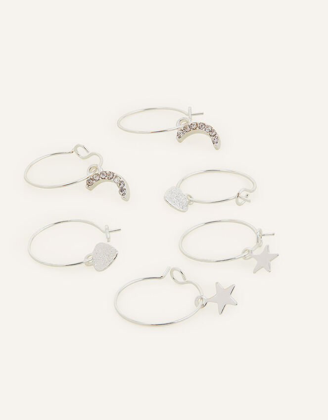 Star and Moon Hoop Earring Set of Three, , large