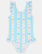 Girls Palm Tree Stripe Swimsuit, Multi (BRIGHTS MULTI), large