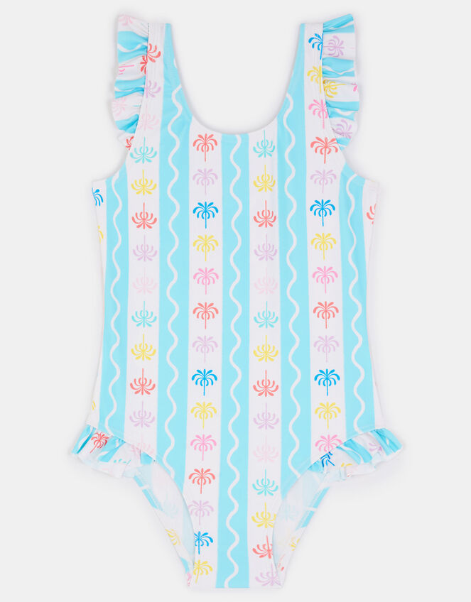 Girls Palm Tree Stripe Swimsuit, Multi (BRIGHTS MULTI), large