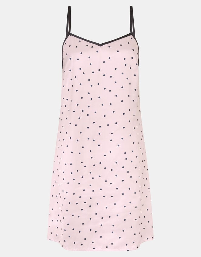 Polka Dot Satin Mini Slip Dress, Ivory (IVORY), large