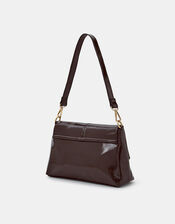 Fold Over Patent Faux Leather Shoulder Bag, , large