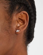 Sterling Silver-Plated Butterfly Gem Stud Earrings, , large