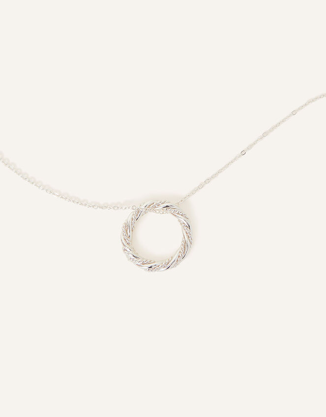 Sterling Silver-Plated Twist Circle Necklace, , large