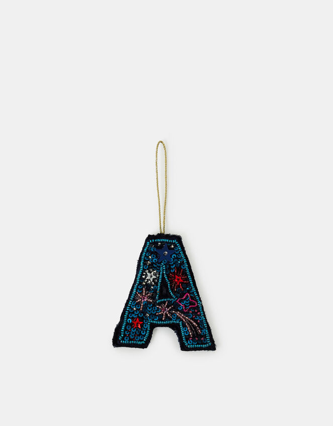 Embellished Initial Hanging Decoration, Teal (TEAL), large