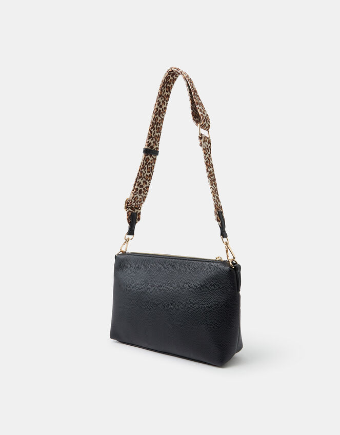 Cristina Leopard Print Strap Crossbody Bag, Black (BLACK), large