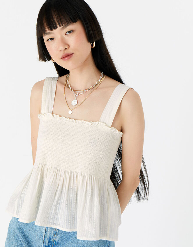 Bow Back Peplum Hem Top, Ivory (IVORY), large