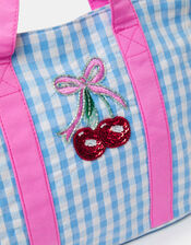 Girls Mini Cherry Gingham Tote Bag, , large