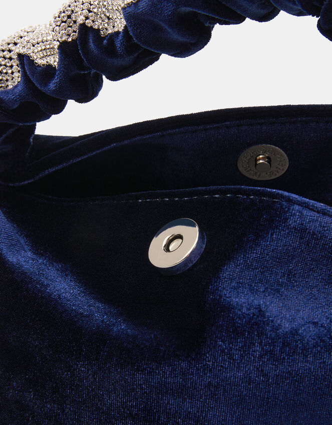 Diamanté Ruched Strap Velvet Handbag, , large