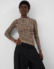 Animal Print Mesh Long Sleeve Top, Multi (MULTI), large
