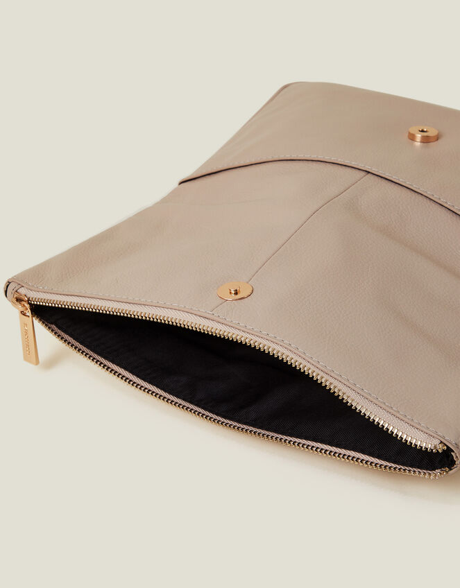 Leather Woven Clutch Bag, Nude (NUDE), large