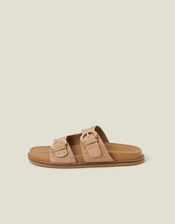 Stud Buckle Leather Sandals, Natural (NATURAL), large