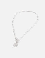 Platinum Plated T-Bar Coin Necklace, , large