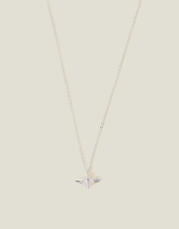 Sterling Silver-Plated Bee Pendant Necklace, , large