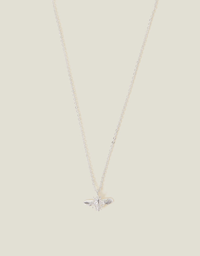 Sterling Silver-Plated Bee Pendant Necklace, , large
