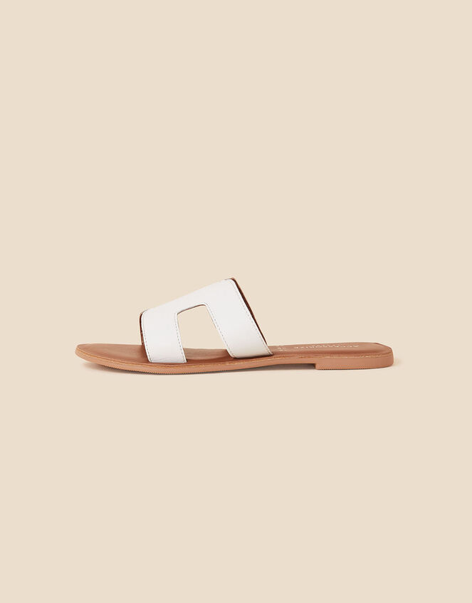 Leather Cut-Out Detail Sliders, White (WHITE), large