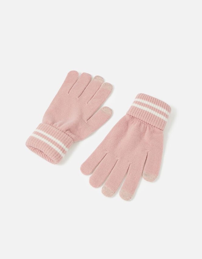 Varsity Stripe Touchscreen Gloves, Pink (PALE PINK), large