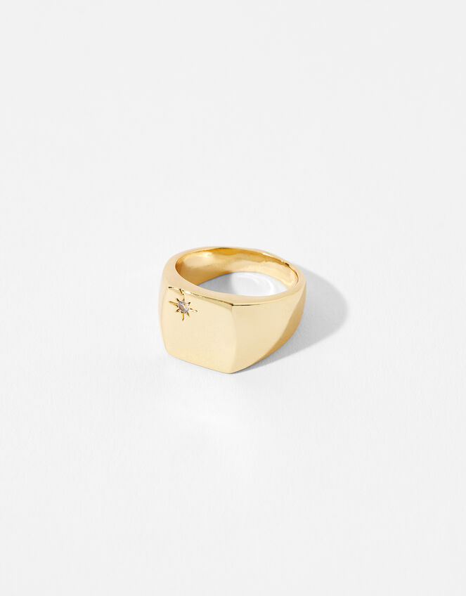 Gold-Plated Star Signet Ring, Gold (GOLD), large