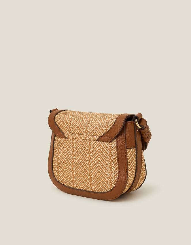 Woven Satchel Cross-Body Bag, Tan (TAN), large